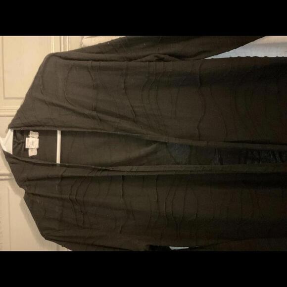 August Silk Options Textured Black Long Open Cardigan Size Large - Picture 2 of 7